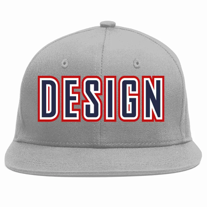 Baseball Cap For Custom Fan Merchandise-Custom Gray Navy-White Flat Eaves Sport Baseball Cap Design for Men/Women/Youth