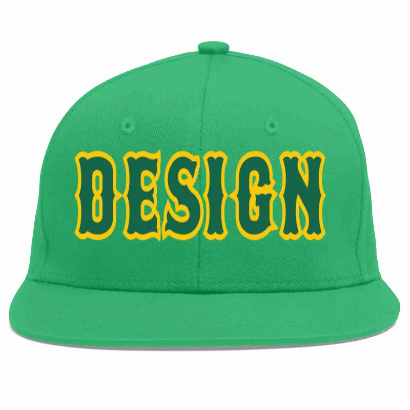 Baseball Cap With Personalized Embroidered Names-Custom Teal Kelly Green-Gold Flat Eaves Sport Baseball Cap