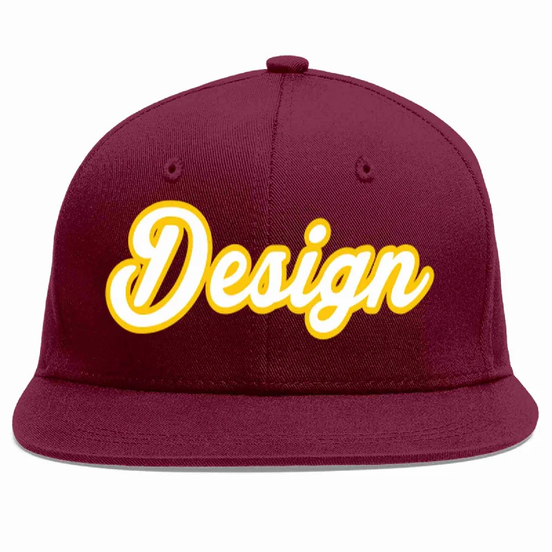 Baseball Cap For College Fans-Custom Crimson White-Gold Flat Eaves Sport Baseball Cap Design for Men/Women/Youth