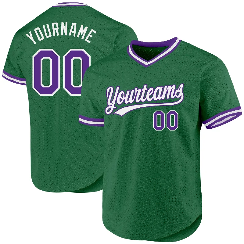 Baseball Jersey For Fan Custom Gear Orders-Custom Kelly Green Purple-White Authentic Throwback Baseball Jersey