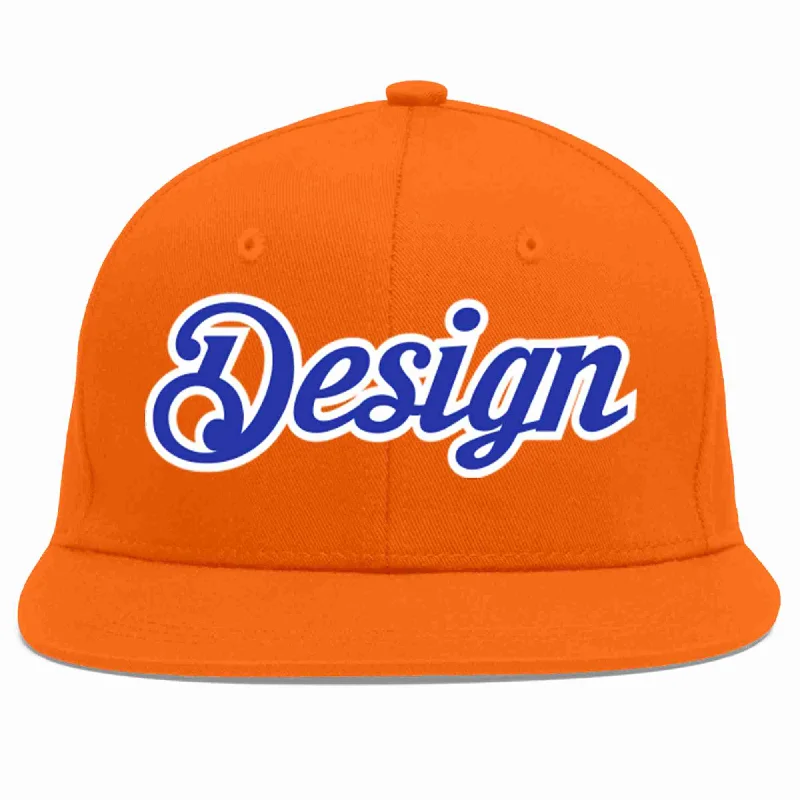 Baseball Cap For Seasonal Orders-Custom Orange Royal-White Flat Eaves Sport Baseball Cap Design for Men/Women/Youth