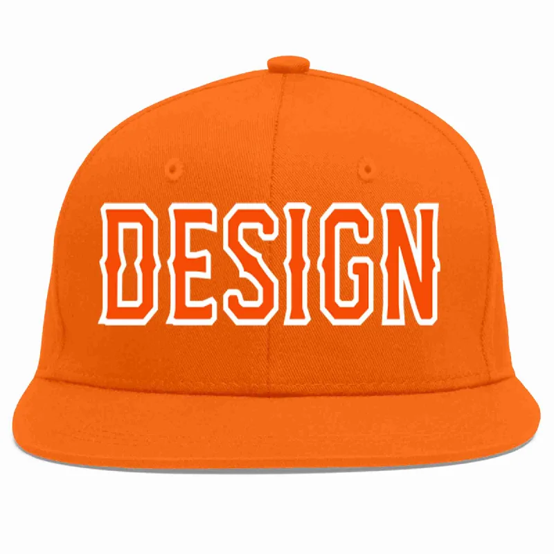 Baseball Cap For Casual Wear-Custom Orange Orange-White Flat Eaves Sport Baseball Cap Design for Men/Women/Youth