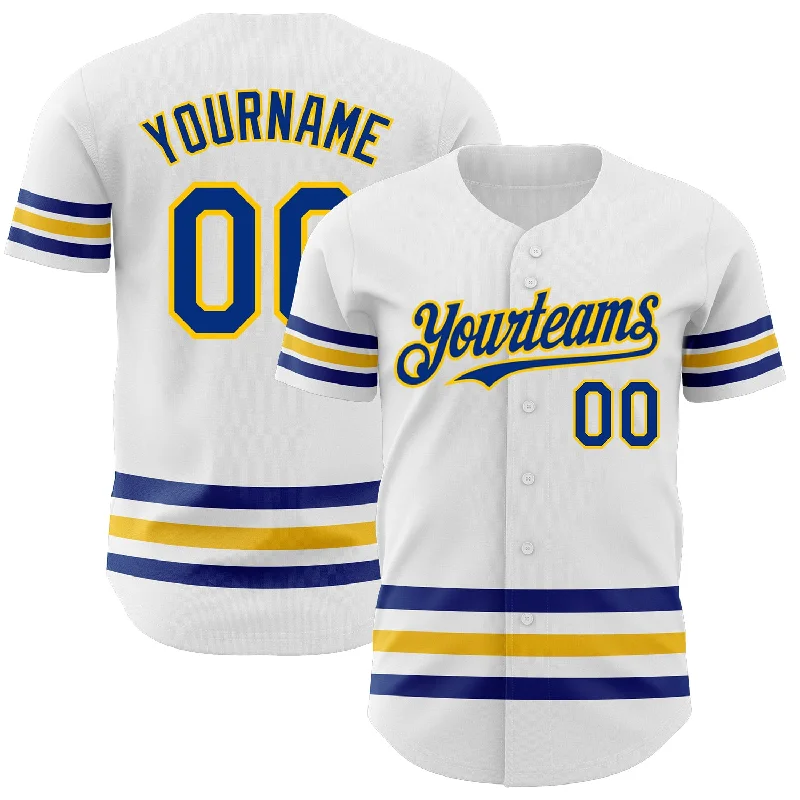 Baseball Jersey For Team Gifts-Custom White Royal-Yellow Line Authentic Baseball Jersey