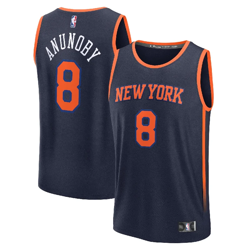 Basketball Jersey With Custom Fan Designs-Og Anunoby New York Knicks Branded Fast Break Player Basketball Jersey - Statement Edition - Navy