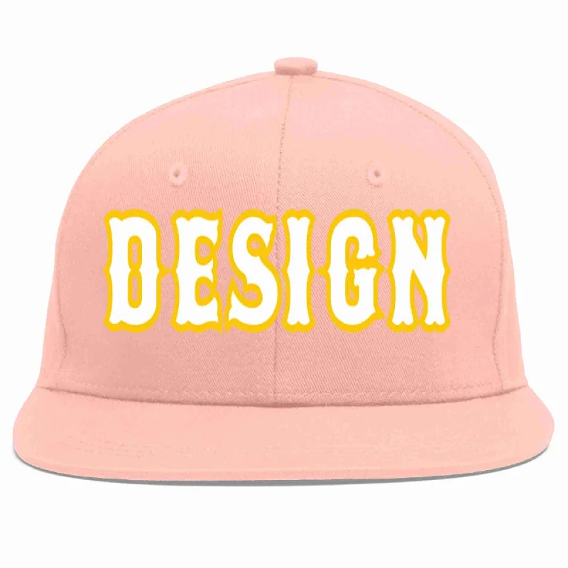 Baseball Cap For Special Team Orders-Custom Pink White-Gold Flat Eaves Sport Baseball Cap Design for Men/Women/Youth