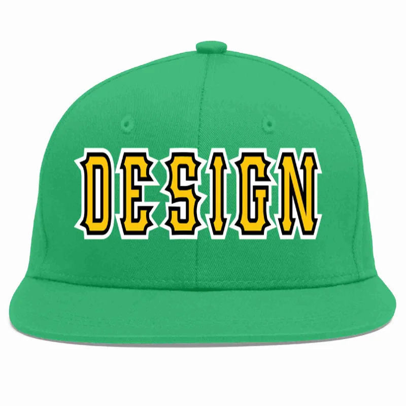 Baseball Cap With Player Numbering-Custom Teal Gold-Black Flat Eaves Sport Baseball Cap