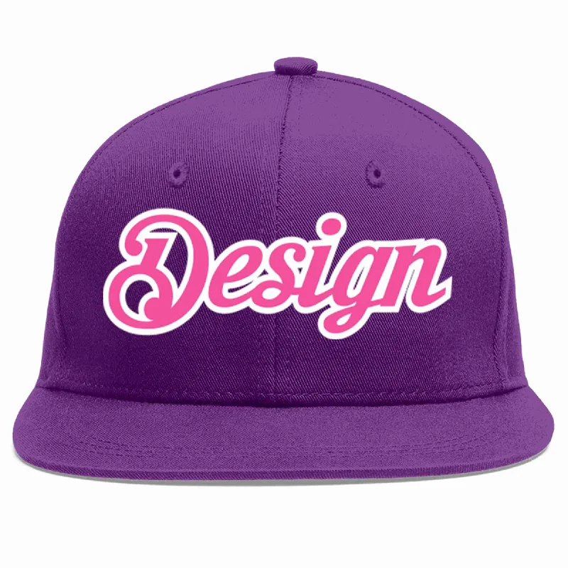 Baseball Cap For Baseball And Softball Players-Custom Purple Pink-White Flat Eaves Sport Baseball Cap Design for Men/Women/Youth