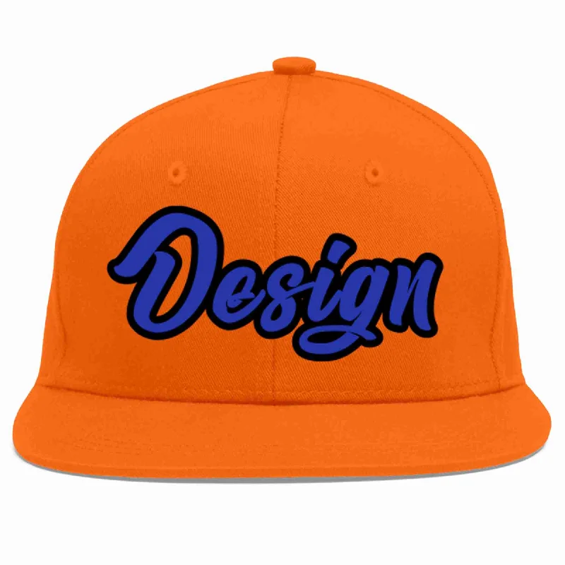 Baseball Cap For College Sports Teams-Custom Orange Royal-Black Flat Eaves Sport Baseball Cap Design for Men/Women/Youth