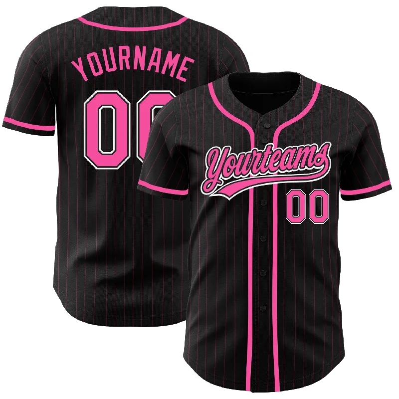 Baseball Jersey For Player Custom Orders-Custom Black Pink Pinstripe Pink-White Authentic Baseball Jersey