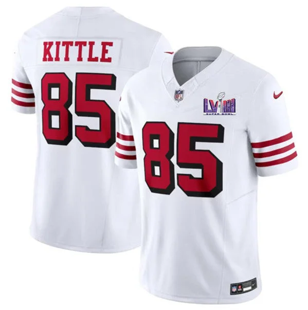 Football Jersey For School Fan Orders-Men's San Francisco 49ers #85 George Kittle New White 2024 F.U.S.E. Super Bowl LVIII Patch Vapor Untouchable Limited Football Stitched Jersey