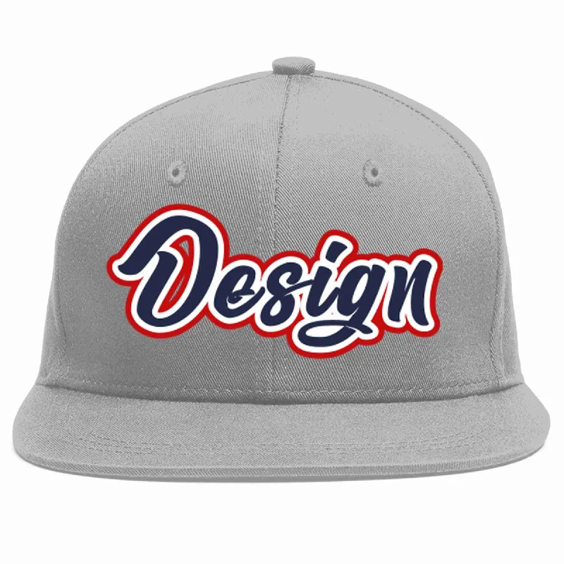 Baseball Cap For Kids-Custom Gray Navy-White Flat Eaves Sport Baseball Cap Design for Men/Women/Youth