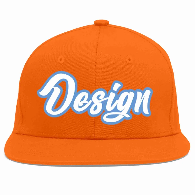 Baseball Cap For Custom Fan Merchandise-Custom Orange White-Light Blue Flat Eaves Sport Baseball Cap Design for Men/Women/Youth