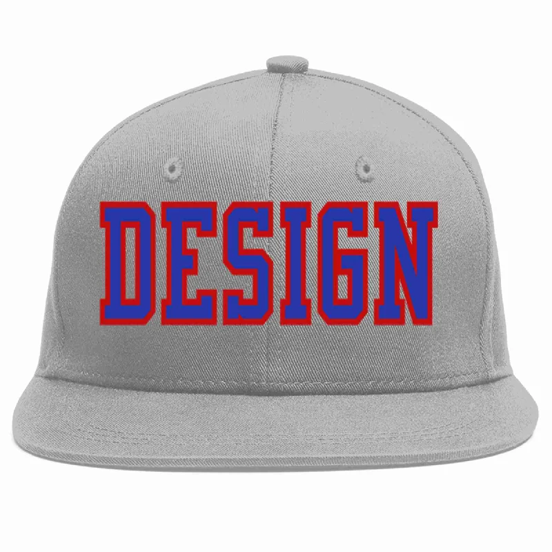 Baseball Cap With Player Signature-Custom Gray Royal-Red Flat Eaves Sport Baseball Cap Design for Men/Women/Youth