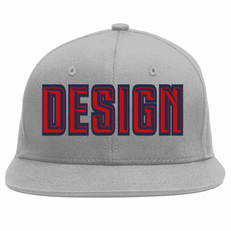 Baseball Cap For Special Edition Orders-Custom Gray Red-Navy Flat Eaves Sport Baseball Cap Design for Men/Women/Youth