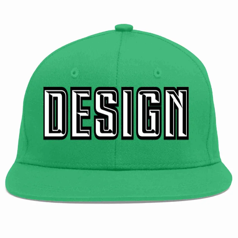 Baseball Cap With Adjustable Fit-Custom Teal White-Black Flat Eaves Sport Baseball Cap