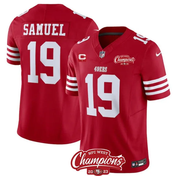 Football Jersey For Sports Fans-Men's San Francisco 49ers #19 Deebo Samuel Red 2023 F.U.S.E. With 1-star C Ptach And NFC West Champions Patch Football Stitched Jersey