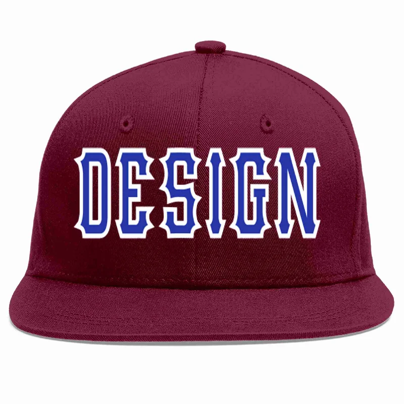 Baseball Cap For Charity Events-Custom Crimson Royal-White Flat Eaves Sport Baseball Cap Design for Men/Women/Youth