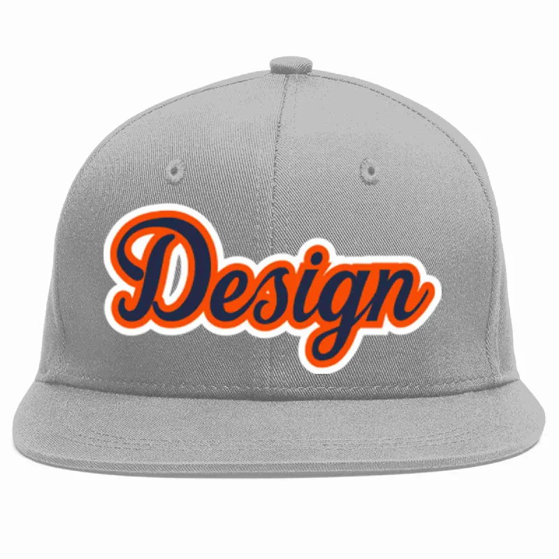 Baseball Cap For Personalized Gifts And Orders-Custom Gray Navy-Orange Flat Eaves Sport Baseball Cap Design for Men/Women/Youth