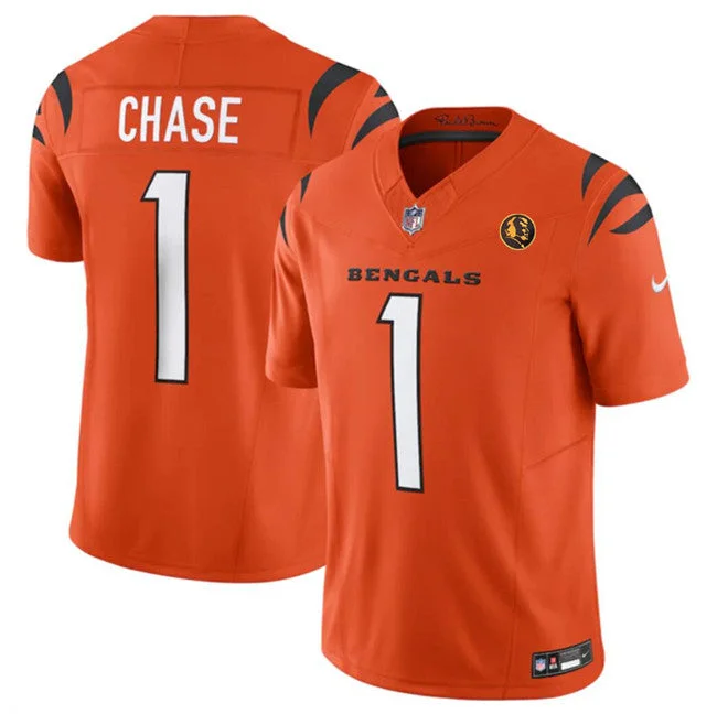 Football Jersey For Special Team Gifts-Men's Cincinnati Bengals #1 Ja'Marr Chase Orange 2023 F.U.S.E. With John Madden Patch Vapor Limited Football Stitched Jersey