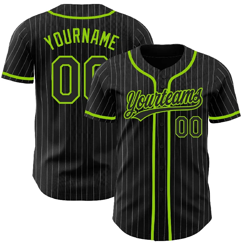 Baseball Jersey For Sale-Custom Black White Pinstripe Black-Neon Green Authentic Baseball Jersey