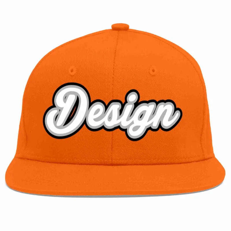 Baseball Cap For Outdoor Sports Events-Custom Orange White-Gray Flat Eaves Sport Baseball Cap Design for Men/Women/Youth