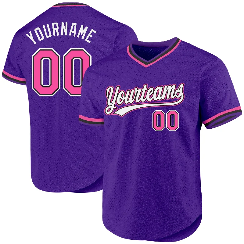 Baseball Jersey For Special Edition Fan Gear-Custom Purple Pink-Black Authentic Throwback Baseball Jersey