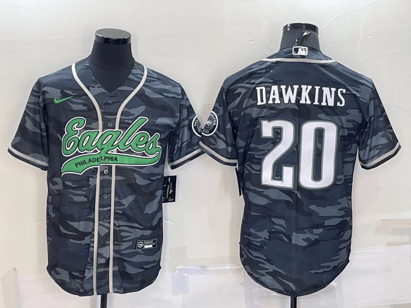 Baseball Jersey For Family Fan Merchandise-Men's Philadelphia Eagles #20 Brian Dawkins Grey Camo With Patch Cool Base Stitched Baseball Jersey