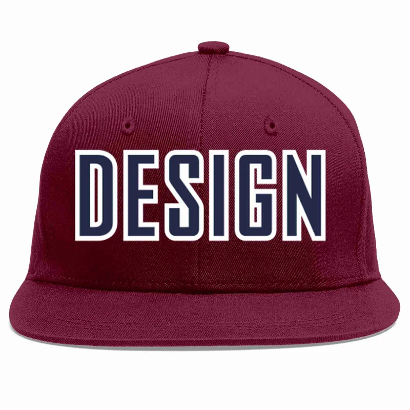 Baseball Cap With Adjustable Back Strap-Custom Crimson Navy-White Flat Eaves Sport Baseball Cap Design for Men/Women/Youth