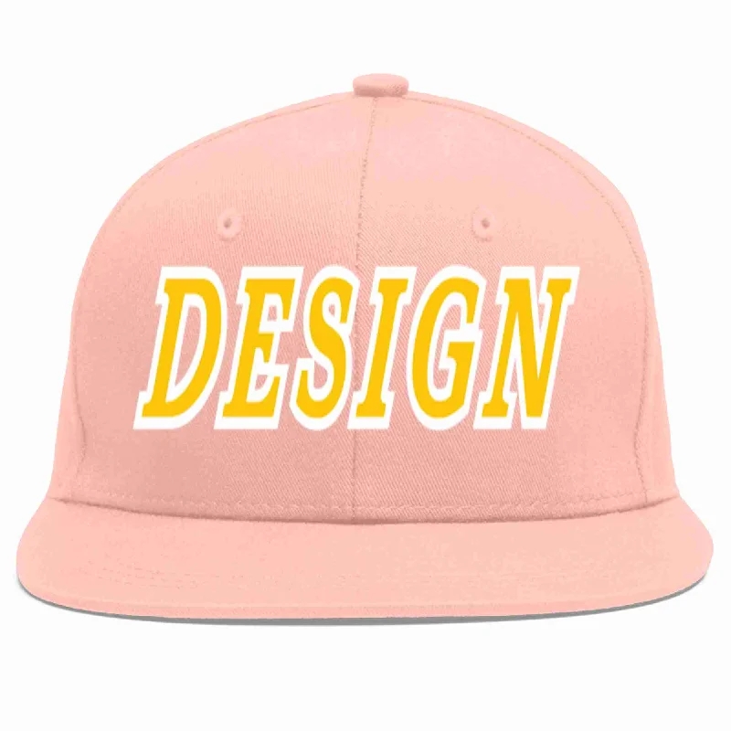 Baseball Cap For All Ages-Custom Pink Gold-White Flat Eaves Sport Baseball Cap Design for Men/Women/Youth