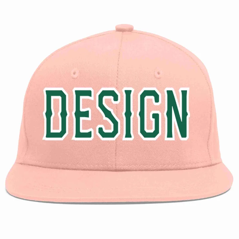 Baseball Cap For Major League Custom Orders-Custom Pink Kelly Green-White Flat Eaves Sport Baseball Cap Design for Men/Women/Youth