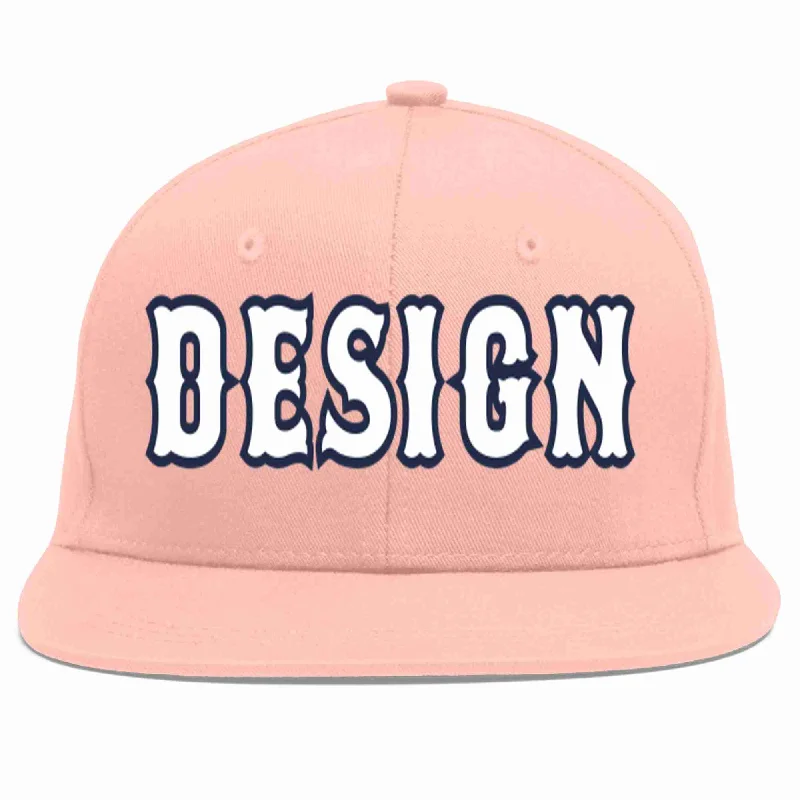 Baseball Cap For Baseball Game Days-Custom Pink White-Navy Flat Eaves Sport Baseball Cap Design for Men/Women/Youth