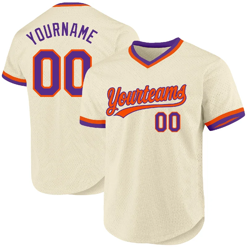 Baseball Jersey With Team Logo Embroidery-Custom Cream Purple-Orange Authentic Throwback Baseball Jersey