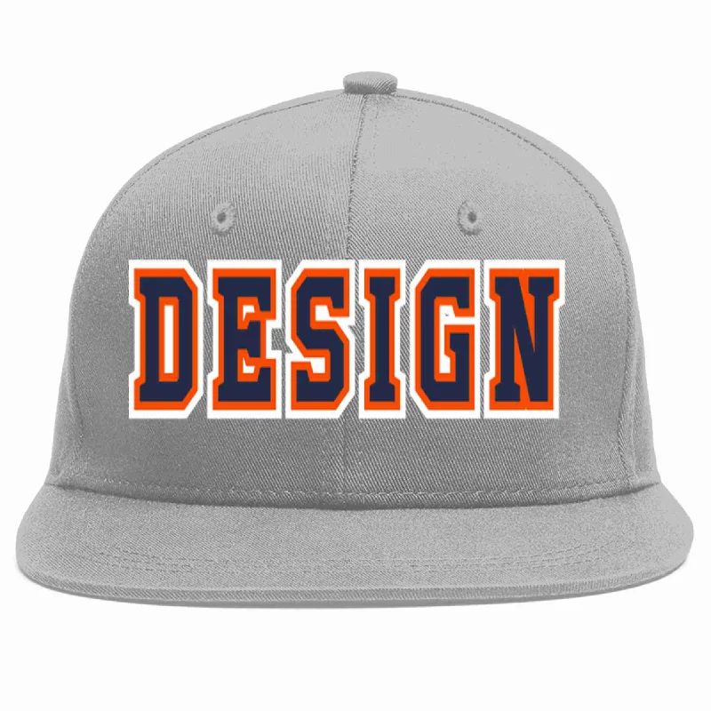 Baseball Cap For Custom Brand Design-Custom Gray Navy-Orange Flat Eaves Sport Baseball Cap Design for Men/Women/Youth