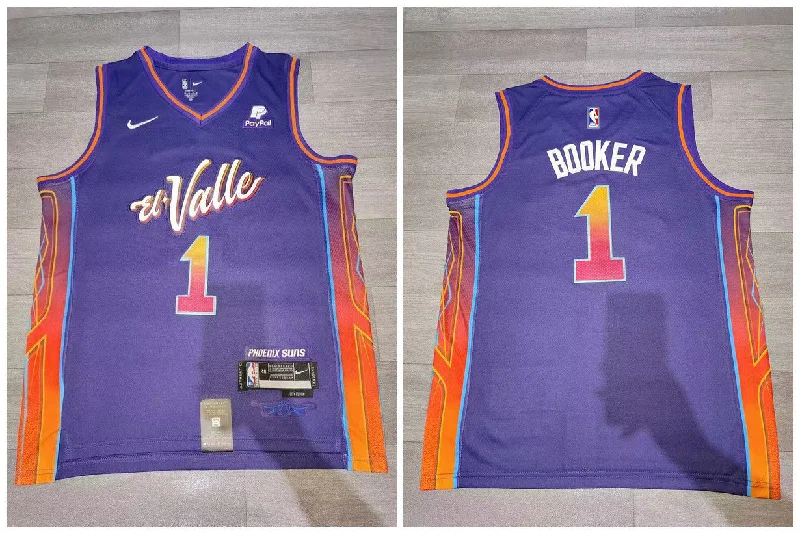 Basketball Jersey For Fan Apparel-Suns 1 Devin Booker Purple 2023-24 City Edition Swingman Basketball Jersey