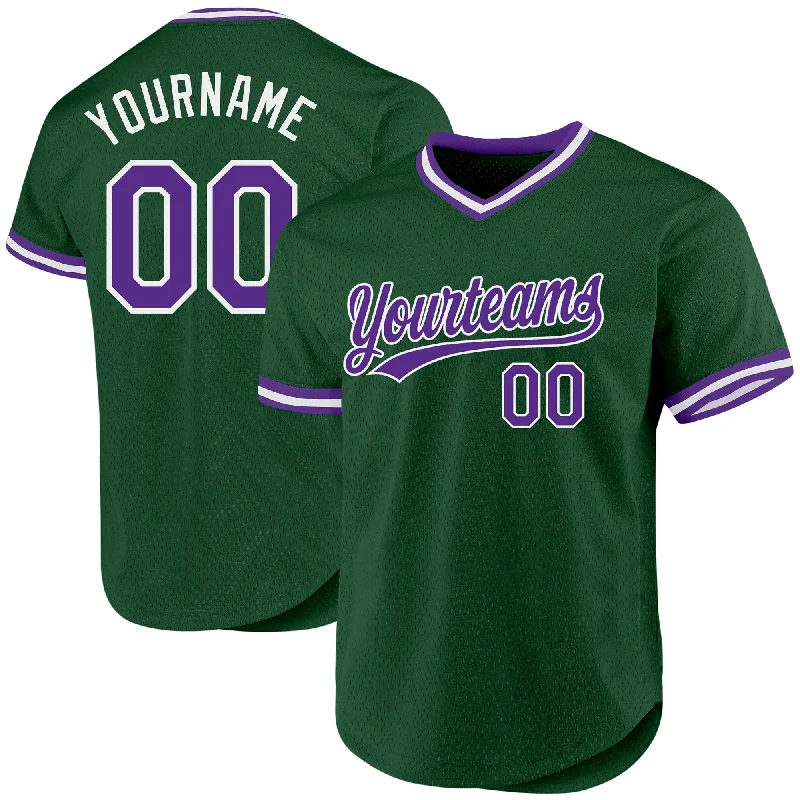 Baseball Jersey With Custom Fan Designs-Custom Green Purple-White Authentic Throwback Baseball Jersey