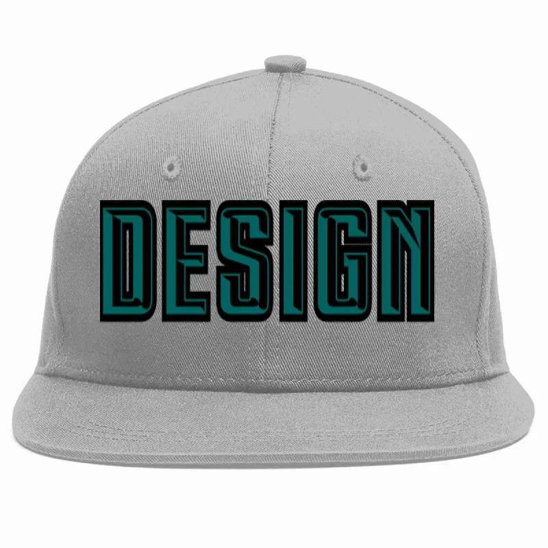 Baseball Cap For Group Custom Orders-Custom Gray Aqua-Black Flat Eaves Sport Baseball Cap Design for Men/Women/Youth