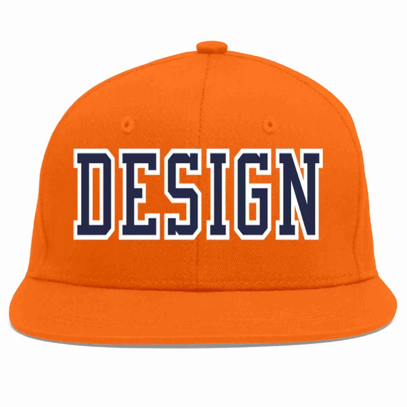 Baseball Cap For Custom Event Merchandise-Custom Orange Navy-White Flat Eaves Sport Baseball Cap Design for Men/Women/Youth