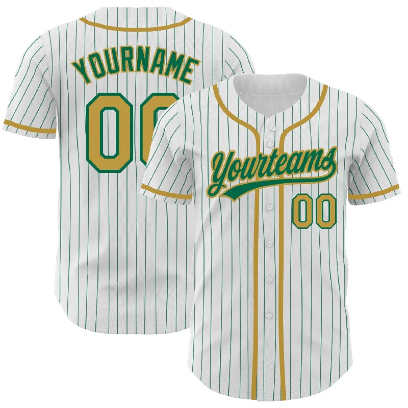 Baseball Jersey For School Fundraisers-Custom White Kelly Green Pinstripe Old Gold Authentic Baseball Jersey