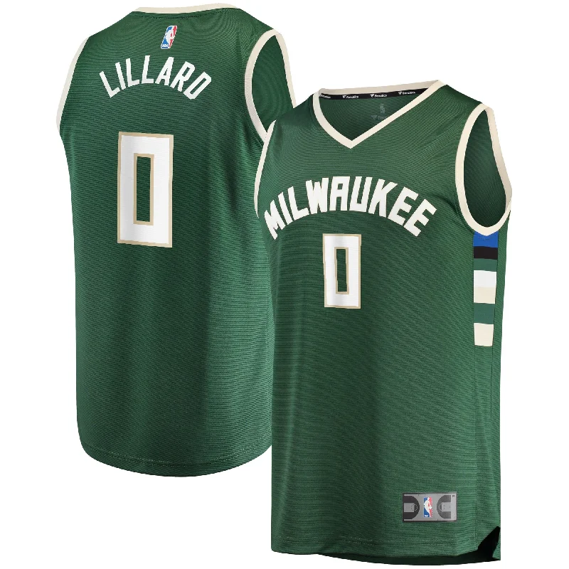 Basketball Jersey For School Fundraisers-Damian Lillard Milwaukee Bucks Branded Men's Fast Break Player Basketball Jersey - Icon Edition - Hunter Green