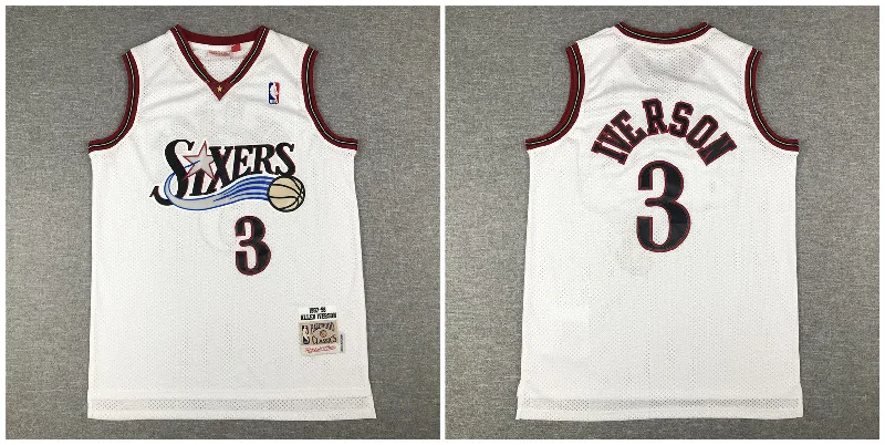 Basketball Jersey For Softball Custom Merchandise-76ers 3 Allen Iverson White 1997-98 Hardwood Classics Mesh Basketball Jersey