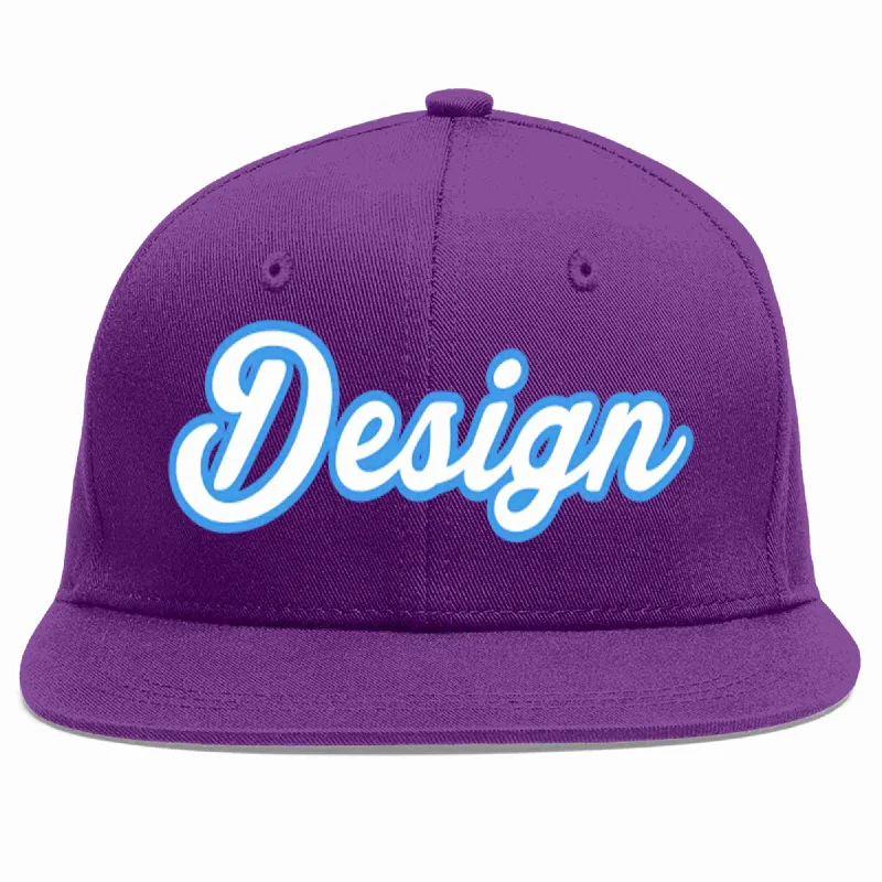 Baseball Cap For Team Custom Orders-Custom Purple White-Powder Blue Flat Eaves Sport Baseball Cap Design for Men/Women/Youth