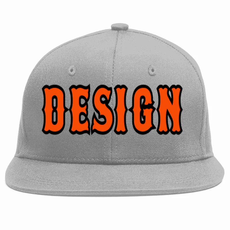 Baseball Cap With Personalized Logos-Custom Gray Orange-Black Flat Eaves Sport Baseball Cap Design for Men/Women/Youth