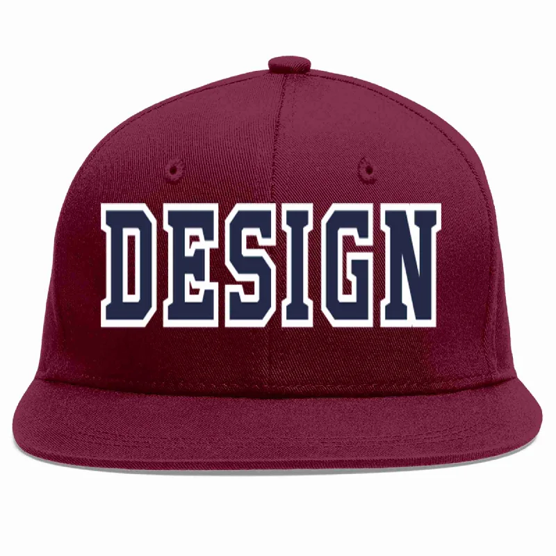 Baseball Cap For Tournament Custom Orders-Custom Crimson Navy-White Flat Eaves Sport Baseball Cap Design for Men/Women/Youth