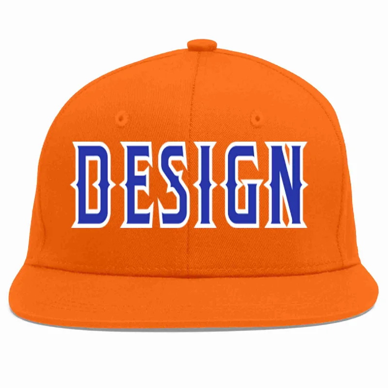 Baseball Cap For Youth Teams-Custom Orange Royal-White Flat Eaves Sport Baseball Cap Design for Men/Women/Youth