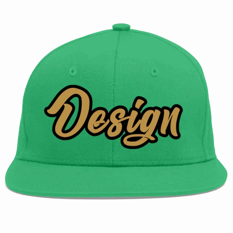 Baseball Cap With Custom Logo-Custom Teal Old Gold-Black Flat Eaves Sport Baseball Cap