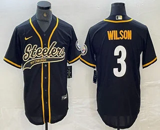 Baseball Jersey For Limited Edition Merchandise-Men's Pittsburgh Steelers #3 Russell Wilson Black With Patch Cool Base Stitched Baseball Jerseys