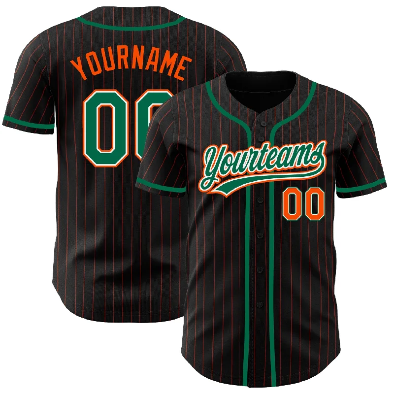 Baseball Jersey For Player Customization-Custom Black Orange Pinstripe Kelly Green-White Authentic Baseball Jersey