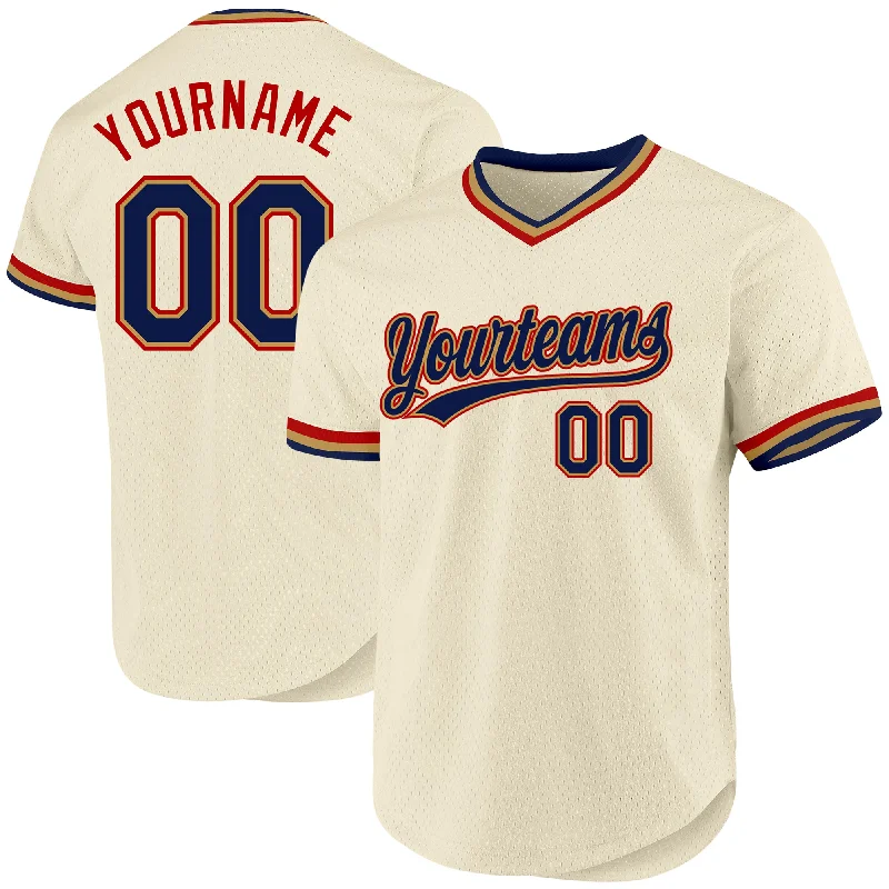 Baseball Jersey With Player Numbers For Sale-Custom Cream Navy Old Gold-Red Authentic Throwback Baseball Jersey