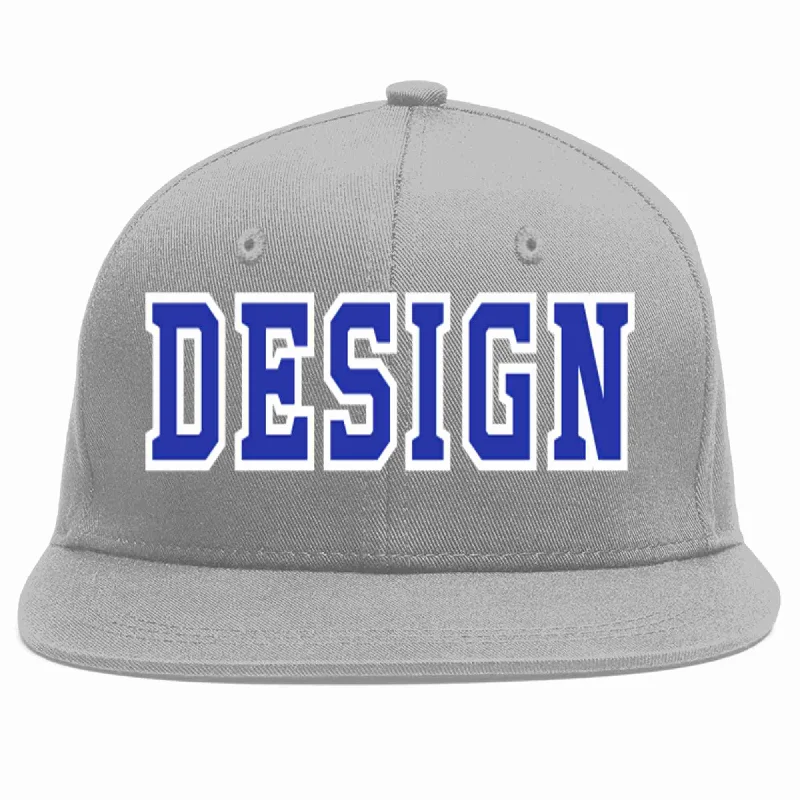 Baseball Cap For Promotional Sales-Custom Gray Royal-White Flat Eaves Sport Baseball Cap Design for Men/Women/Youth