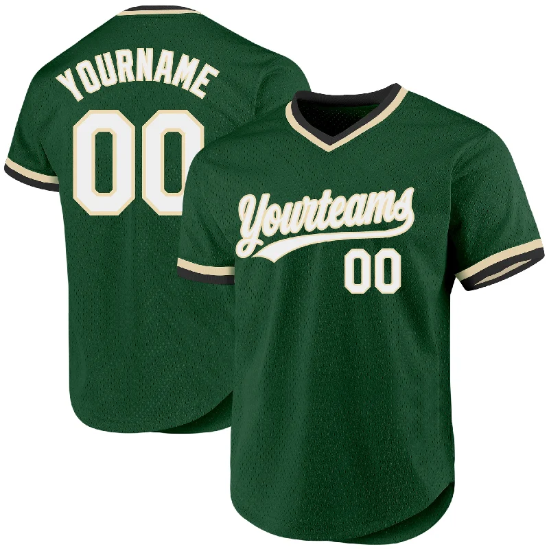 Baseball Jersey For Softball Custom Orders-Custom Green White-Cream Authentic Throwback Baseball Jersey